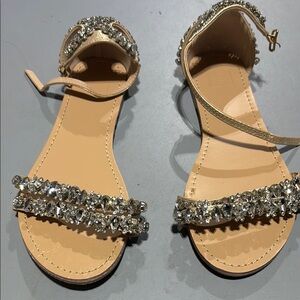 Elegant Tan and Silver Embellished Women's Sandals